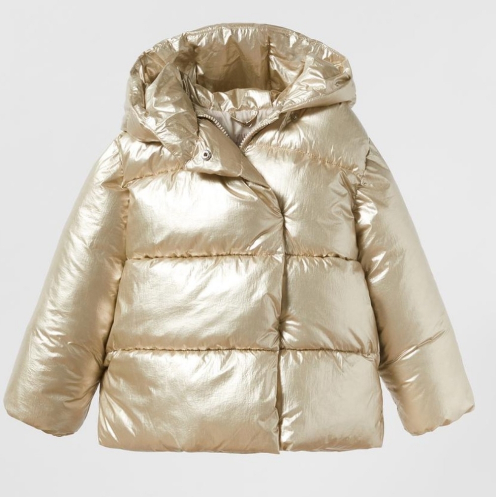 Zara Sz4-5 Metallic Puffer Coat Light Gold